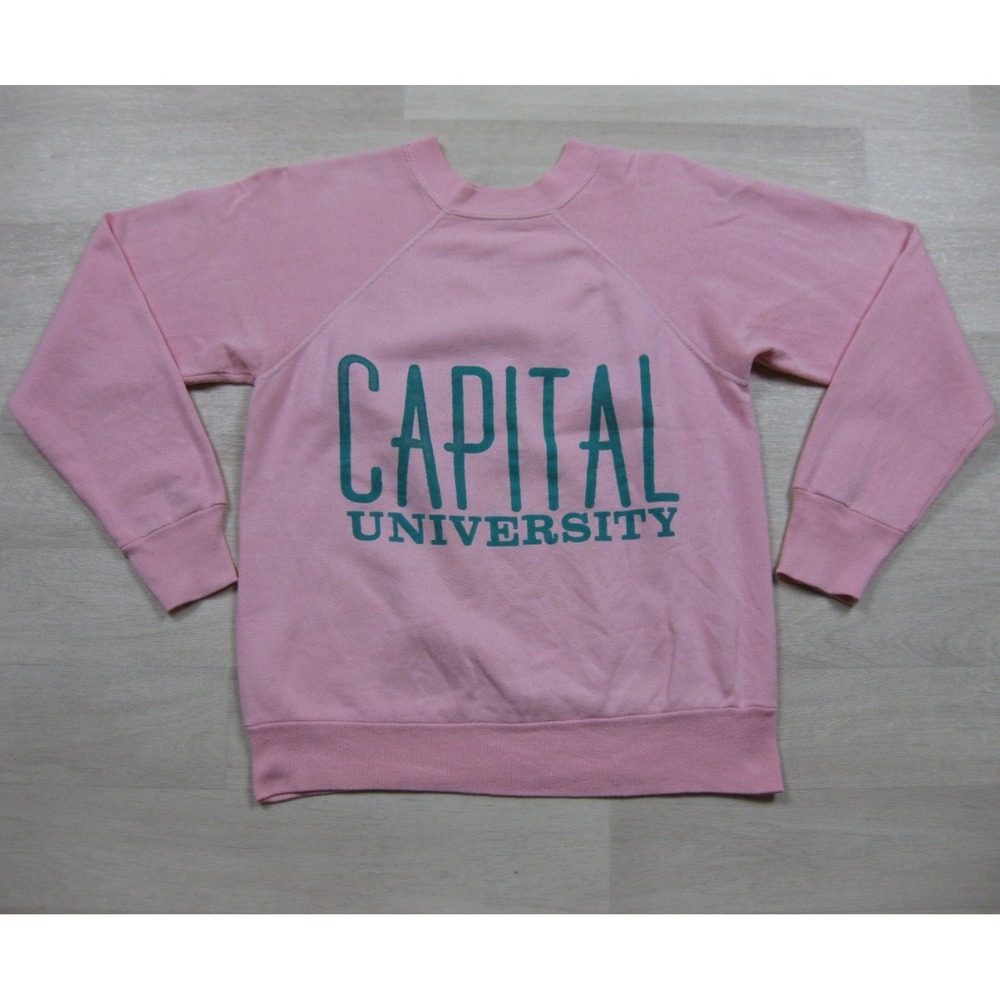 Vintage 80s Capital University Crewneck Sweatshirt (S) Comets Pink Velva Sheen